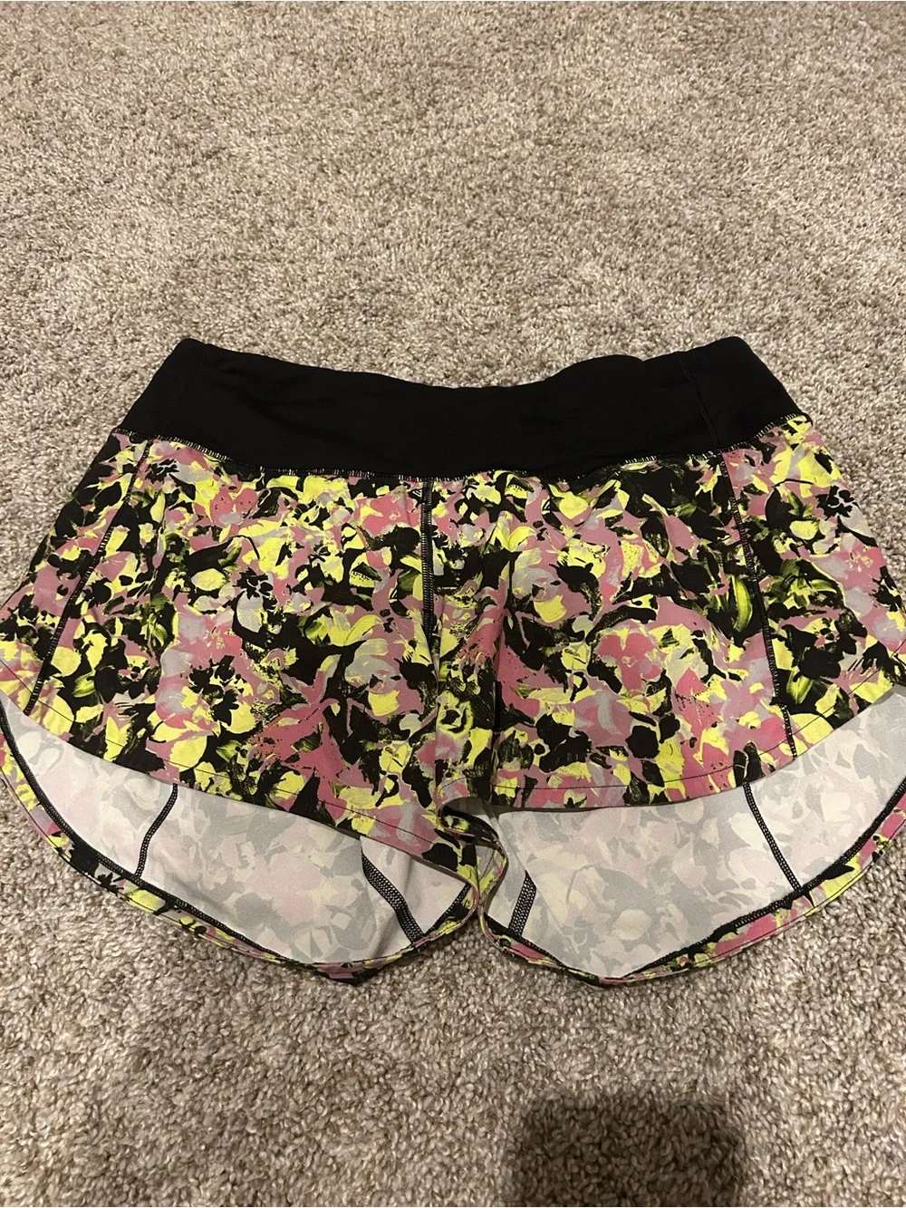 lululemon athletica Women's Pink, Yellow & Black Floral Running Shorts